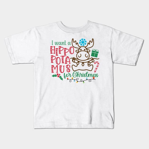 Hippopotamus Christmas Kids T-Shirt by SVGBistro